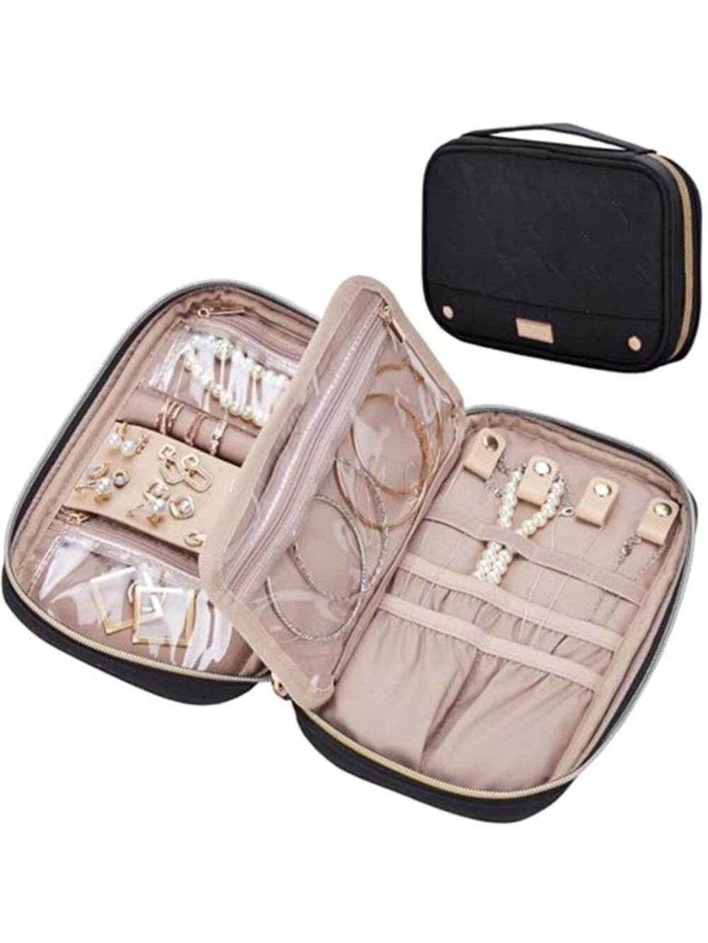 Travel Jewelry Organizer Case Necklace Ring Earring Storage Zip Carrying Pouch